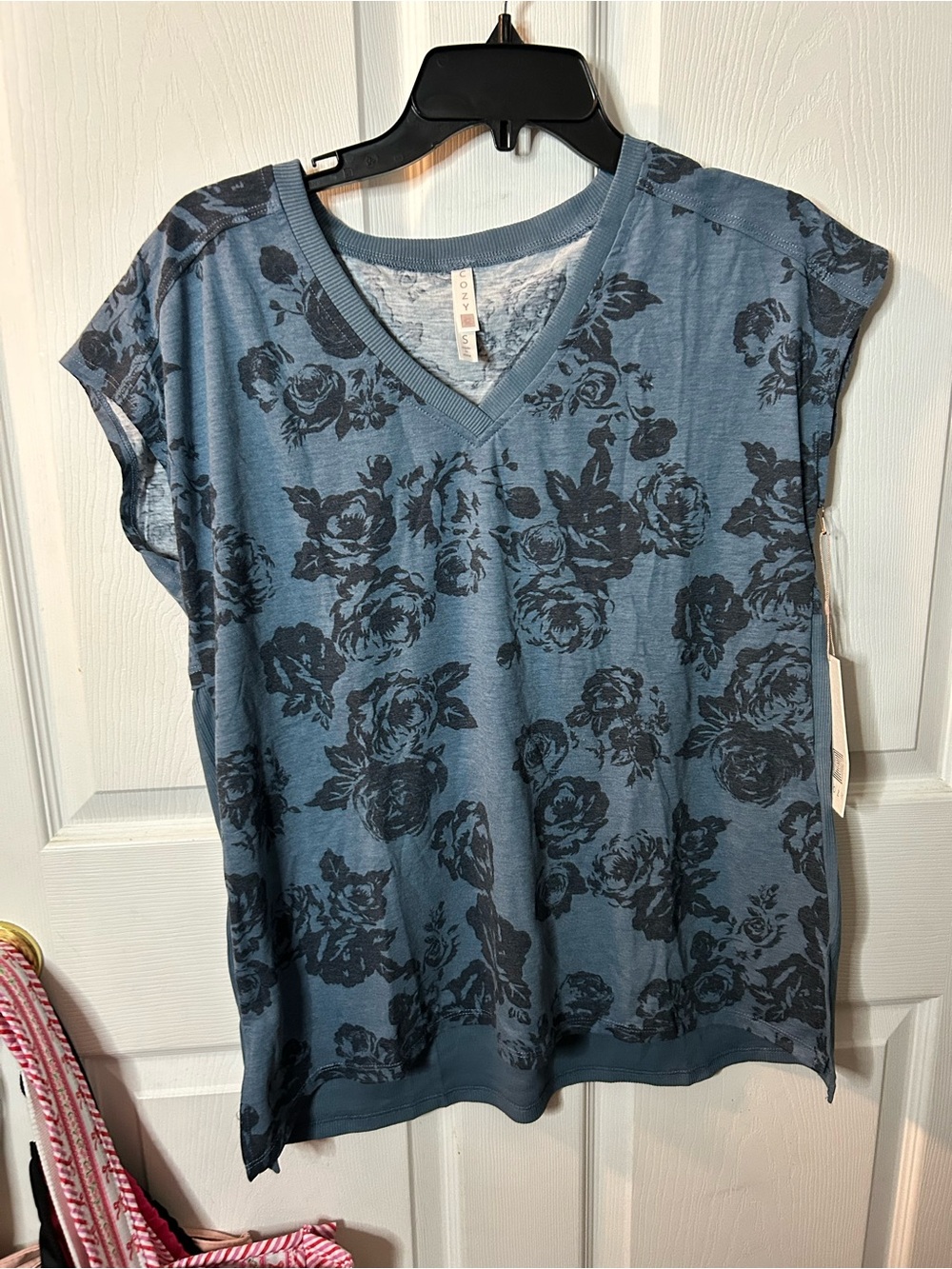 LuLaRoe Blue Floral V-Neck cozy Gabby Top